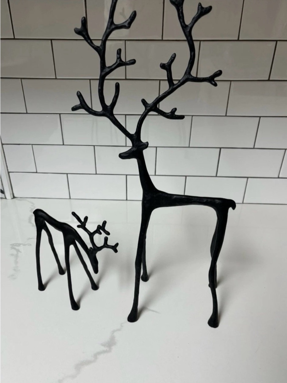 Pottery Barn Bronze Sculpted set of two Authentic Reindeer (small and medium)